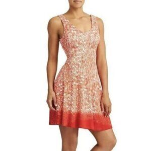 Athleta Woman's Sz M Orange & White Starfish Reef Print Jersey Fit & Flare Dress